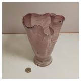 Beautiful Lavender/Amethyst Swung Glass vase with white fruit detail. Approx 6" tall. Hand blown glass.