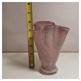 Beautiful Lavender/Amethyst Swung Glass vase with white fruit detail. Approx 6" tall. Hand blown glass.