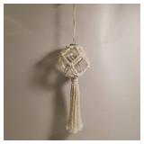 White cotton macrame - 3" clear glass bulb ornament