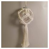 White cotton macrame - 3" clear glass bulb ornament