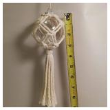 White cotton macrame - 3" clear glass bulb ornament