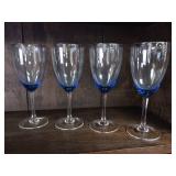 Vintage light cobalt blue glass bow l-  4 piece Wine Glass Set