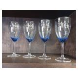 Vintage light cobalt blue glass bow l-  4 piece Wine Glass Set