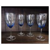 Vintage light cobalt blue glass bow l-  4 piece Wine Glass Set