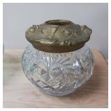 Lot of 2 UV reactive items:  exquisite antique cut glass hair receiver boasts a Victorian style and a Vintage Blue Italian Glass Decanter