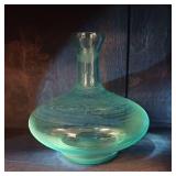 Lot of 2 UV reactive items:  exquisite antique cut glass hair receiver boasts a Victorian style and a Vintage Blue Italian Glass Decanter