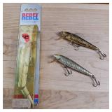 3 lures REBEL Floater (New in original package), Rebel Sinker, & one unmarked.