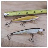 2 original Rapala - Finland, including the discontinued black and silver floating minnow lure