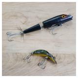 Vintage Heddon Tiny Tad - Tadpolly fishing lure, & Hula Hoople two part lure.