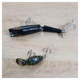 Vintage Heddon Tiny Tad - Tadpolly fishing lure, & Hula Hoople two part lure.