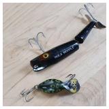 Vintage Heddon Tiny Tad - Tadpolly fishing lure, & Hula Hoople two part lure.