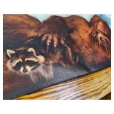 "Bigfoot with Raccoon" canvas print or painting in a handcrafted rustic wooden frame