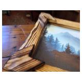 "Bigfoot with Raccoon" canvas print or painting in a handcrafted rustic wooden frame