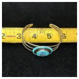 20.49g (including stones/inlay). Extreme Checkerboard Turquoise Inlay Zuni/ Navajo Native American Jewelry Silver Bracelet. .925 stamped PE.