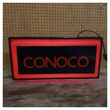 Vintage Conoco illuminated sign - WORKS - Approx. 25inches. Two-Sided design - Top hanging loops