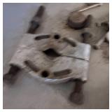 Large lot of vintage mechanical pullers, used for removing gears, bearings, or pulleys from shafts.