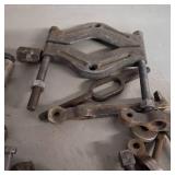 Large lot of vintage mechanical pullers, used for removing gears, bearings, or pulleys from shafts.