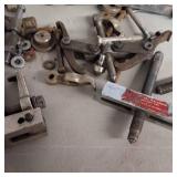 Large lot of vintage mechanical pullers, used for removing gears, bearings, or pulleys from shafts.