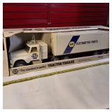 Vintage Nylint NAPA Auto Parts Pressed Steel Semi-Truck and Trailer toy, often found in a white box with "The standard is quality" branding.