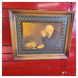 Vintage framed print of "Grace" by photographer Eric Enstrom, featuring a man praying over a simple meal.