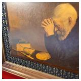 Vintage framed print of "Grace" by photographer Eric Enstrom, featuring a man praying over a simple meal.