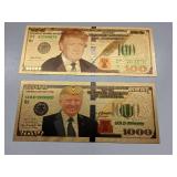 Commemorative Donald Trump - 24K gold foil - $100 & $1000 Novelty - Collectible "Trump Bucks" or "Gold Trump Notes."