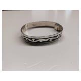 Vintage Taxco Mexico sterling silver crushed blue stone inlay - Hinged cuff bracelet with a geometric or Aztec design.