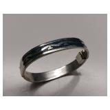 Vintage Taxco Mexico sterling silver crushed blue stone inlay - Hinged cuff bracelet with a geometric or Aztec design.