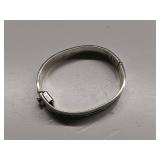 Vintage Taxco Mexico sterling silver crushed blue stone inlay - Hinged cuff bracelet with a geometric or Aztec design.