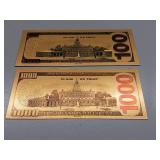 Commemorative Donald Trump - 24K gold foil - $100 & $1000 Novelty - Collectible "Trump Bucks" or "Gold Trump Notes."