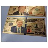 Commemorative Donald Trump - 24K gold foil - $100 & $1000 Novelty - Collectible "Trump Bucks" or "Gold Trump Notes."