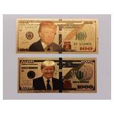 Commemorative Donald Trump - 24K gold foil - $100 & $1000 Novelty - Collectible "Trump Bucks" or "Gold Trump Notes."