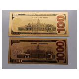 Commemorative Donald Trump - 24K gold foil - $100 & $1000 Novelty - Collectible "Trump Bucks" or "Gold Trump Notes."