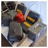 Large Lot of durable tool boxes and carrying cases, prominently featuring the DEWALT brand.