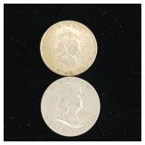 Franklin Half Dollars - 90% silver - 2 coins - Tax Exempt