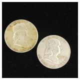 Franklin Half Dollars - 90% silver - 2 coins - Tax Exempt