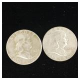 Franklin Half Dollars - 90% silver - 2 coins - Tax Exempt