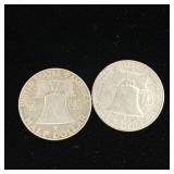 Franklin Half Dollars - 90% silver - 2 coins - Tax Exempt