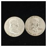Franklin Half Dollars - 90% silver - 2 coins - Tax Exempt