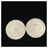 Franklin Half Dollars - 90% silver - 2 coins - Tax Exempt