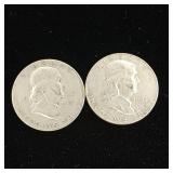 Franklin Half Dollars - 90% silver - 2 coins - Tax Exempt