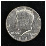 1964 Kennedy Half Dollars 1 coin -Last year of 90% silver - Flat rate shipping