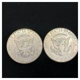 1964 Kennedy Half Dollars 2 coins - last year of 90% silver halves - tax exempt