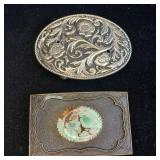 Vintage Belt Buckles - 2 pc Lot - Picture Jasper Cabochon - Western Belt Buckles