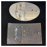 Vintage Belt Buckles - 2 pc Lot - Picture Jasper Cabochon - Western Belt Buckles