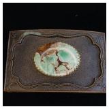 Vintage Belt Buckles - 2 pc Lot - Picture Jasper Cabochon - Western Belt Buckles