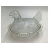 Vintage Clear Glass Hen on Nest Covered Dish