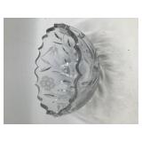 Vintage Crystal Etched Bowl – Floral & Swallow Design, Scalloped Rim