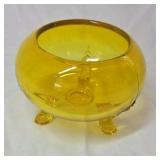 Vintage Amber Glass Bowl – Three-Handled Censer Style with Legs