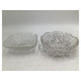 Pair of Vintage Crystal Cut Glass Bowls – Diamond & Floral Patterns